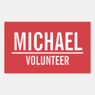 Adesivo Retangular Crachá Red Volunteer com Nome Personalizado