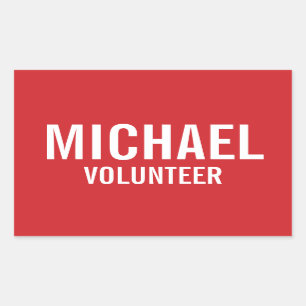 Adesivo Retangular Crachá Red Volunteer com Nome Personalizado