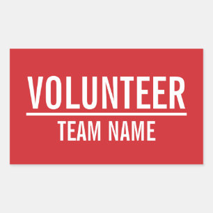 Adesivo Retangular Crachá Voluntário Vermelho com Nome de Equipe Pe