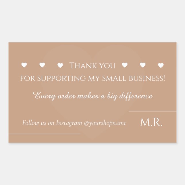 Adesivo Retangular Craft Thank You Sticker | Custom Business Label (Frente)
