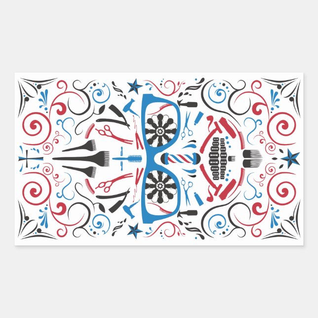 Adesivo Retangular crânio de açúcar de barbearia (Frente)