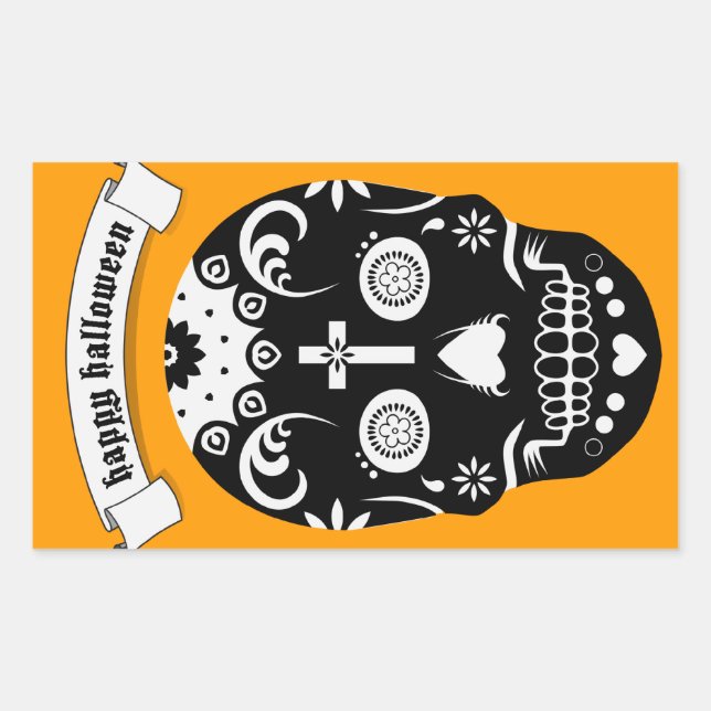 Adesivo Retangular crânio de açúcar de halloween feliz (Frente)