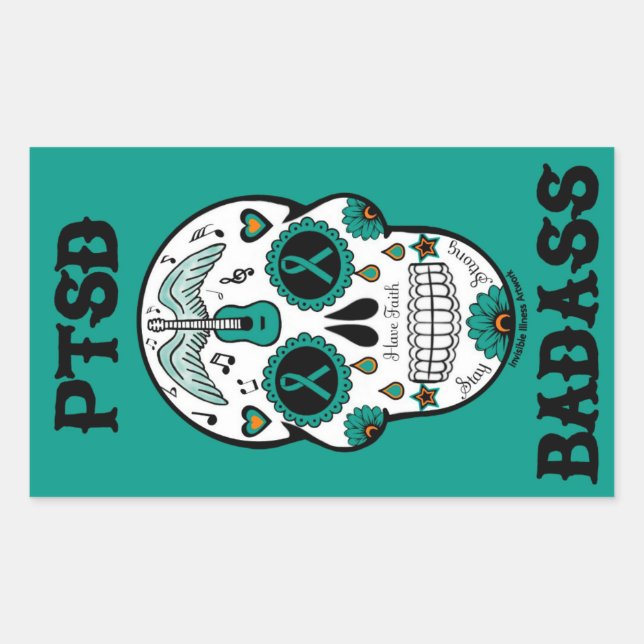 Adesivo Retangular Crânio de Badass PTSD (Frente)