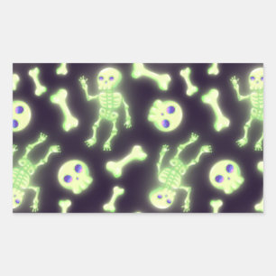 Adesivo Retangular Crânio de Ossos do Esqueleto Brilhante e Bonito