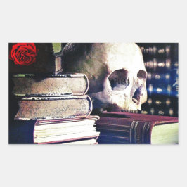 Adesivo Retangular Crânio e livro ortográfico sobre presentes, roupas