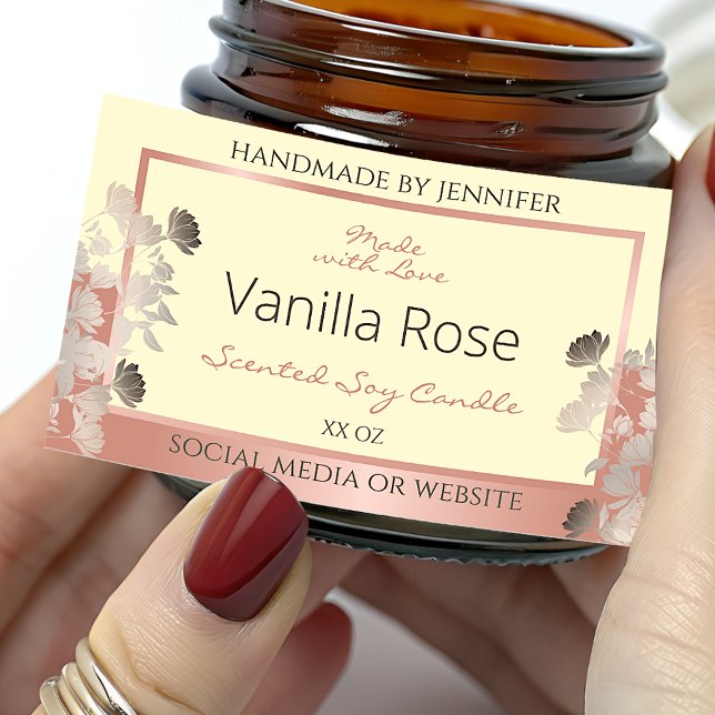 Adesivo Retangular Creme de Rótulos de Produto Floral e Quadro Dourad (Criador carregado)