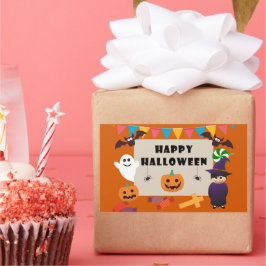 Adesivo Retangular Crianças Coloridas Festa do Dia das Bruxas