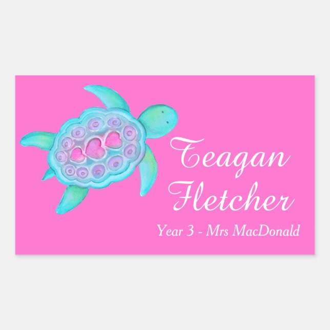 Adesivo Retangular Crianças nomeadas caracóis de tartaruga com cola r (Frente)