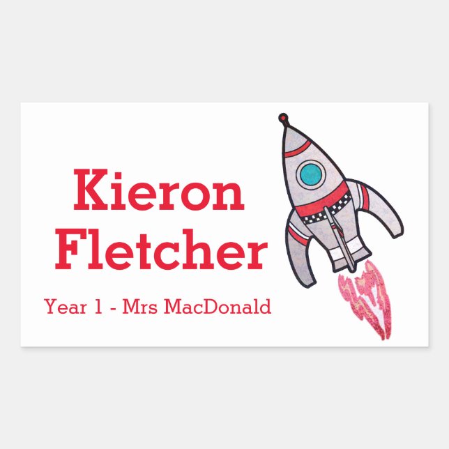 Adesivo Retangular Crianças nomeadas de autocolantes de foguetes (Frente)