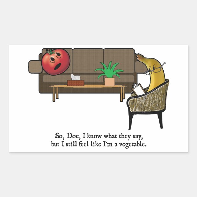 Adesivo Retangular Crise de Identidade, Tomato Vê Psiquiatra (Frente)