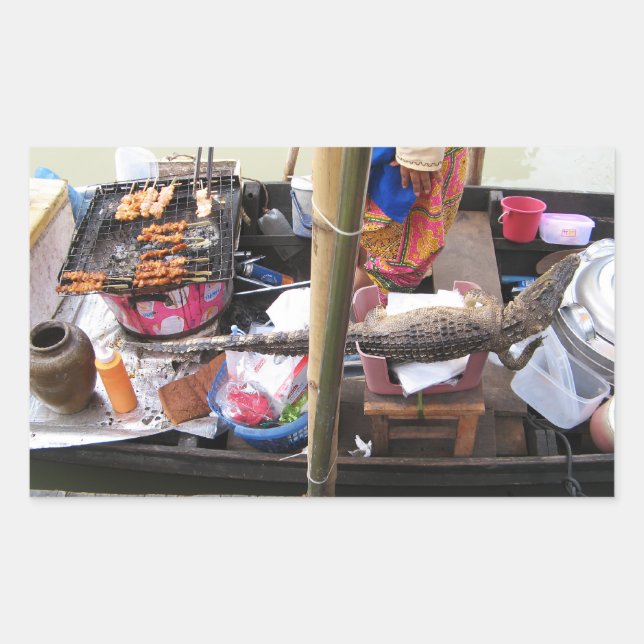 Adesivo Retangular Crocodilo CHURRASCO de carne ... Comida da rua Tai (Frente)