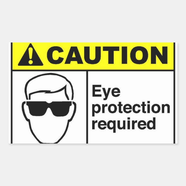 Adesivo Retangular CUIDADO Proteção para os Olhos (Frente)