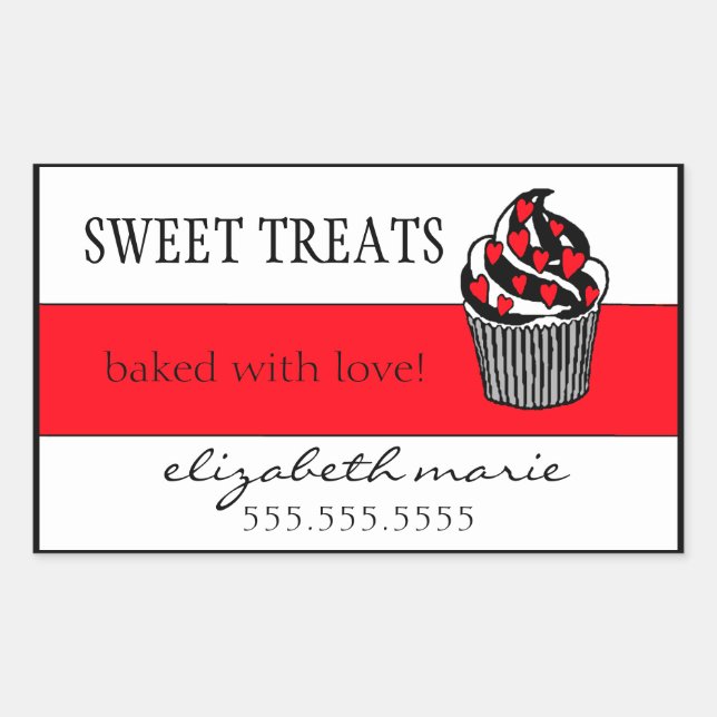 Adesivo Retangular Cupcake Red Hearts (Frente)