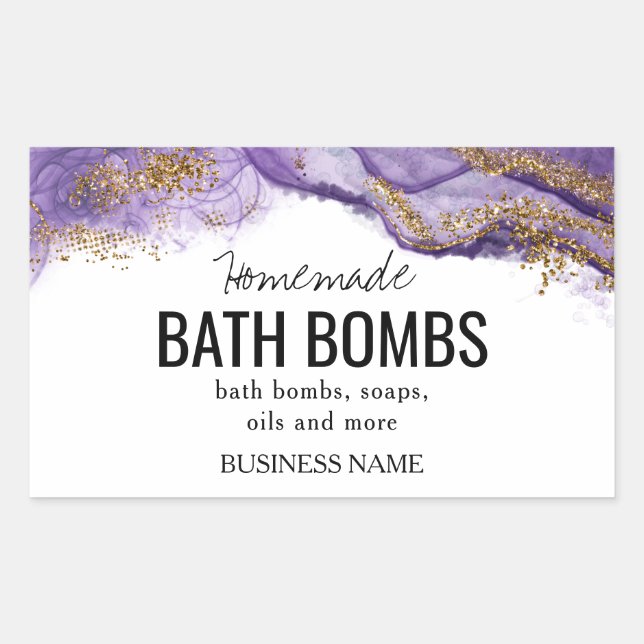 Adesivo Retangular Custom Bath Bomb Label Template – Editable Logo &  (Frente)