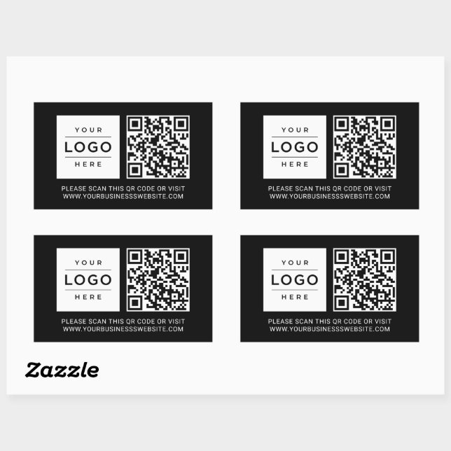 Adesivo Retangular Custom Black Business Logo and Website QR Code (Folha)