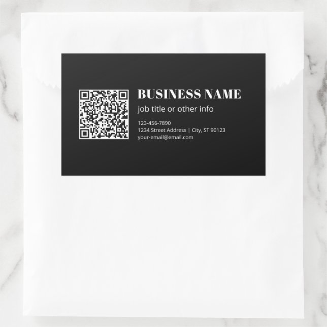 Adesivo Retangular Custom QR code & Editable Retro-Modern Text (Bolsa)