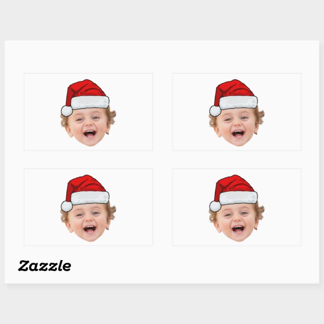 Adesivo Retangular Custom Santa Hat Stickers, Face Photo Christmas (Folha)