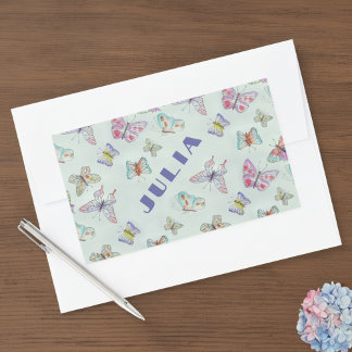 Adesivo Retangular Cute Butterflies Name Sticker - Set of Four