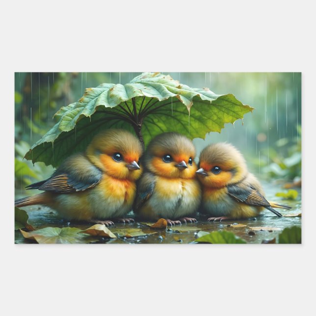 Adesivo Retangular Cute fluffy birds in rain (Frente)