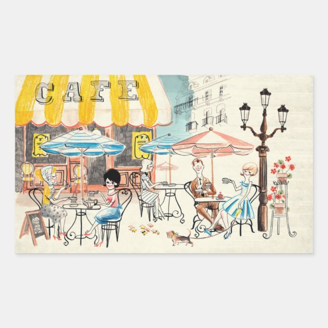 Adesivo Retangular Cute France Café Scene Sketch (Frente)
