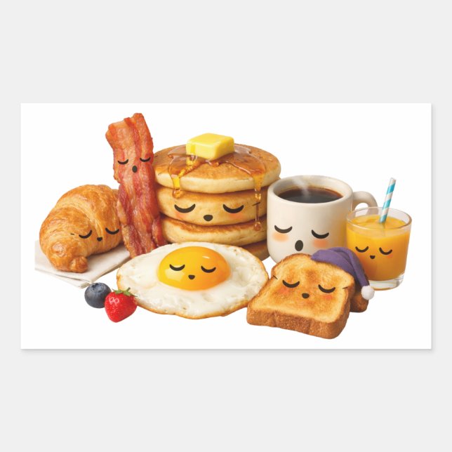 Adesivo Retangular Cute sleepy breakfast food characters Sticker (Frente)