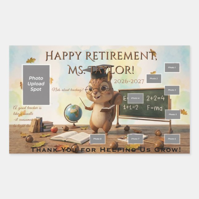 Adesivo Retangular Cute Squirrel Teacher Retirement Sticker Sheet 202 (Frente)