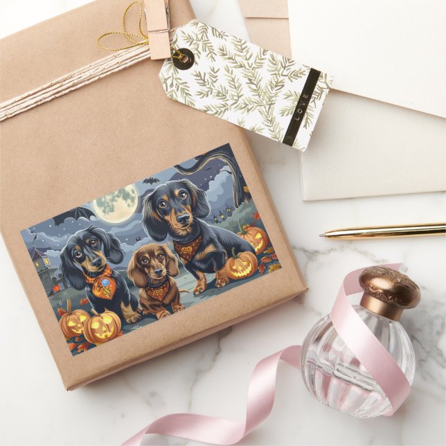 Adesivo Retangular Dachshund Halloween Spooky (Presentear)