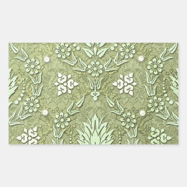 Adesivo Retangular Daisy Double Damask in Shades of Olive Green (Frente)