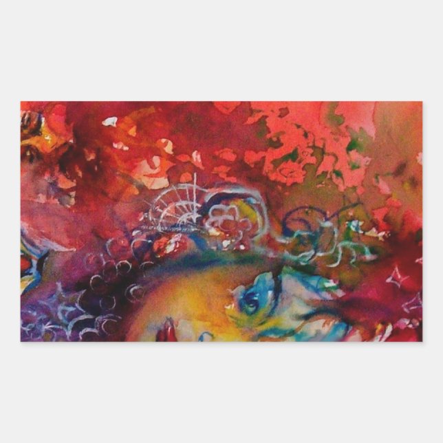 Adesivo Retangular Dama do Lago Vermelho, Fantasia Vermelha (Frente)