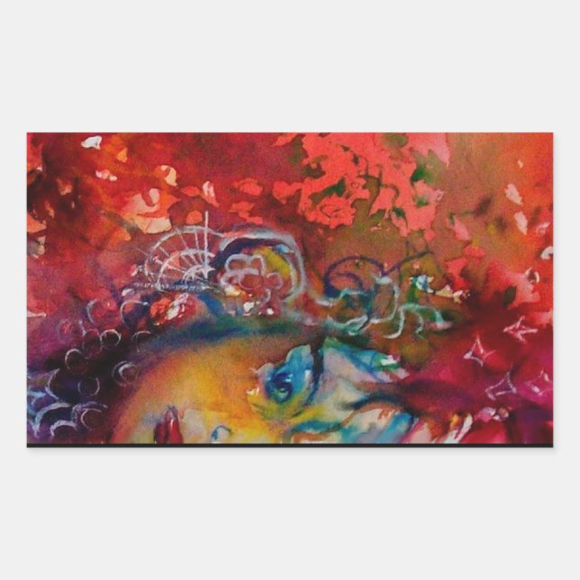 Adesivo Retangular Dama do Lago Vermelho, Fantasia Vermelha (Frente)