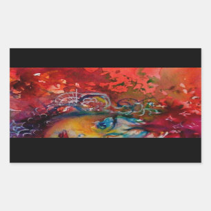 Adesivo Retangular Dama do Lago Vermelho, Fantasia Vermelha