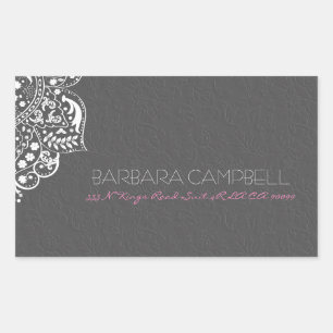 Adesivo Retangular Damasco floral cinzento do laço branco