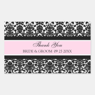 Adesivo Retangular Damasco Rosa Obrigado Marcações De Favor De Casame