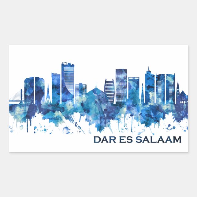 Adesivo Retangular Dar es Salaam Tanzânia Skyline Blue (Frente)