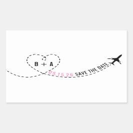 Adesivo Retangular Data do casamento do monograma da rota do avião