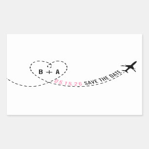 Adesivo Retangular Data do casamento do monograma da rota do avião