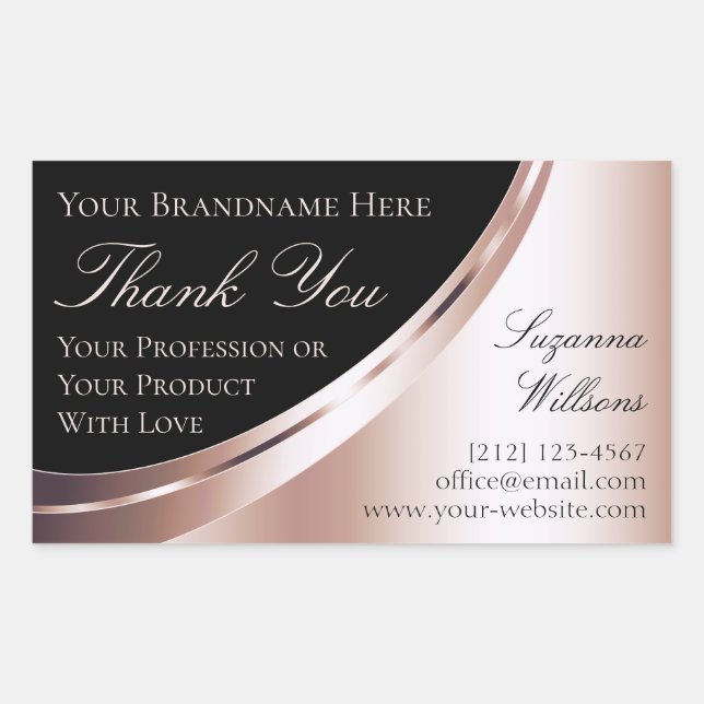 Adesivo Retangular Decor Dourado Rosa Negro Luxurioso Obrigado Rótulo (Frente)