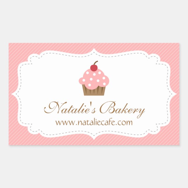 Adesivo Retangular Decoração de Cupcake Rosa Elegante (Frente)