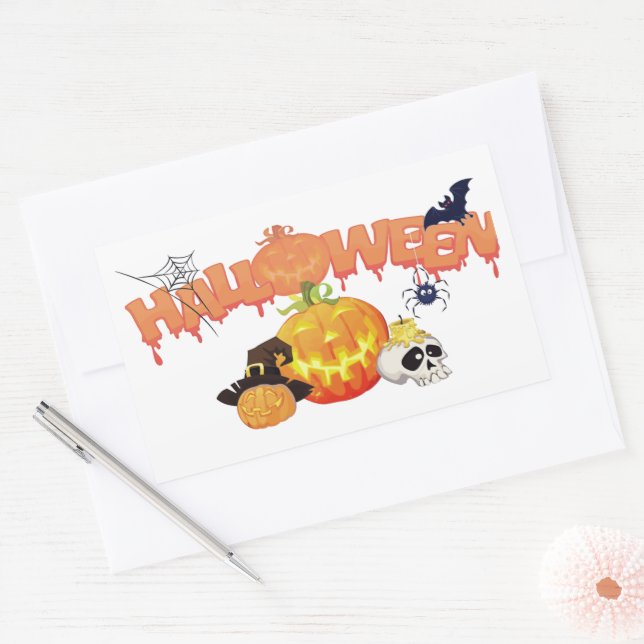 Adesivo Retangular Decorações de Halloween Fofas (Envelope)