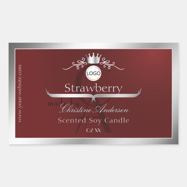 Adesivo Retangular Deep Red Product Label Silver Frame Logo Monogram (Frente)