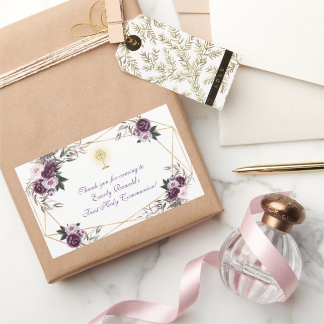 Adesivo Retangular Delicate Purple Pink Peony Flowers Holy Communion  (Presentear)
