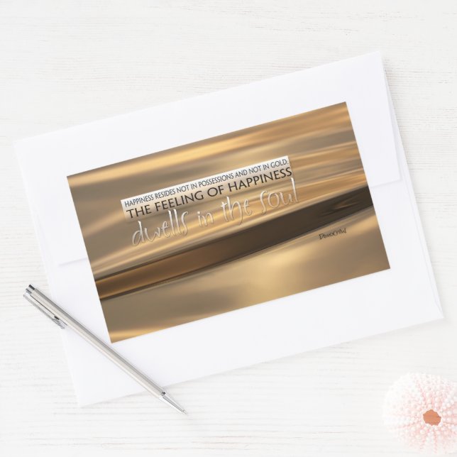 Adesivo Retangular Democritus Inspirational Citação "Felicidade" (Envelope)