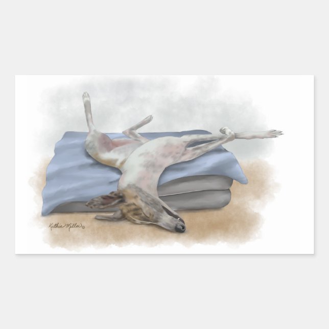 Adesivo Retangular Desenho Animado de Greyhound Cinza Dormindo Divert (Frente)