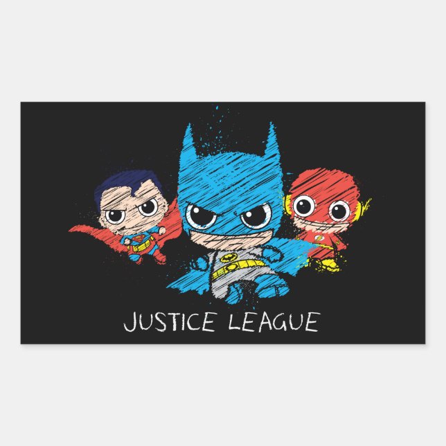 Adesivo Retangular Desenho da Mini Justice League (Frente)