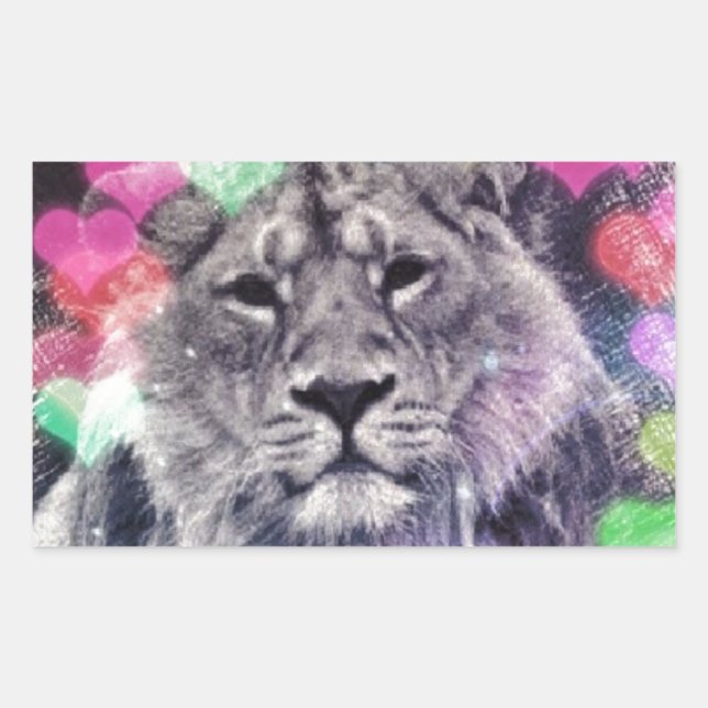 Adesivo Retangular Desenho de Arte Digital Lion Heart Bokeh (Frente)