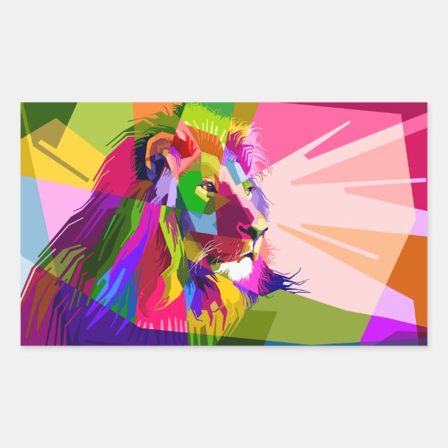 Adesivo Retangular Desenho de Arte Pop Prismática Colorida de Leão (Frente)