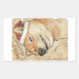 Adesivo Retangular Desenho Rústico Vintage de Shiba Inu Natal Cachorr