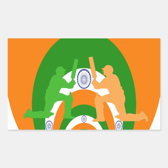 Adesivo Retangular Design Abstrato do Espírito de Críquete da Índia (Frente)