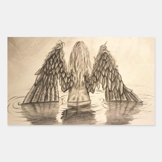 Adesivo Retangular Design de Desenho de Anjo Perdido (Frente)