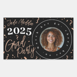 Adesivo Retangular Design de Graduação de Foto Confetti Dourada rosa